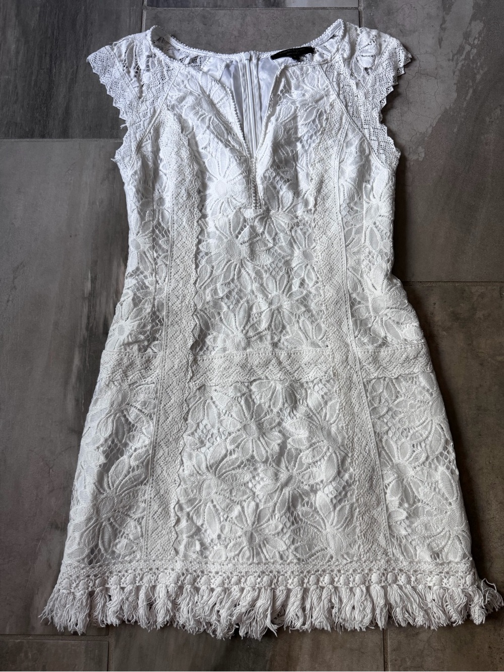 NANETTE LEPORE Women's White Cotton Lace V-Neck Cap Sleeve Drop Waist Dress Sz 0